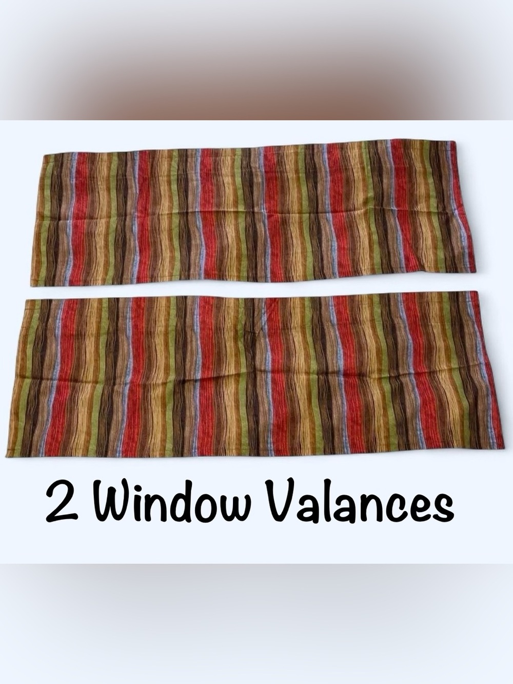 2 Striped Multicolor Window Valances Curtains Earth Tones 40x14”